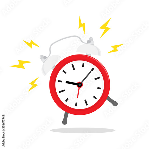 Red alarm clock, ringing. Vector icon isolated on background