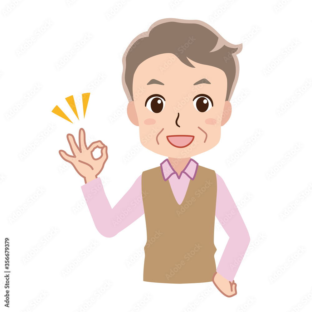 Illustration of a grandfather giving an OK sign Illustration of a grandfather giving an OK sign