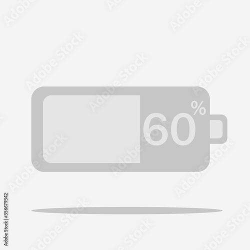 Grey battery flat illustration. Accumulator sigh with details and elements, charge interface. Isolated. Eps 10 vector