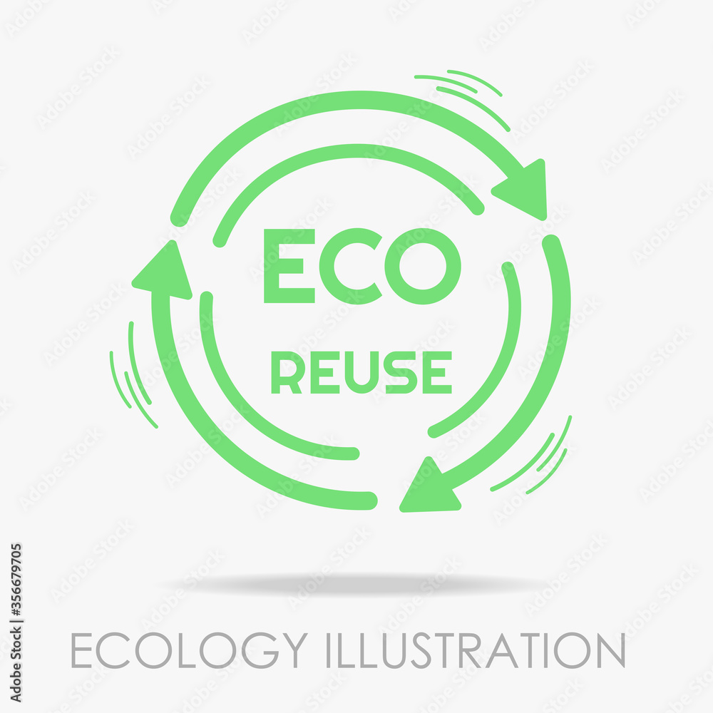 Fototapeta premium Reuse rotate sign in linear style with green arrows on grey background. Garbage recycling and reusing icon for clean Earth. Ecology flat symbol for business with green color. Eps 10 vector