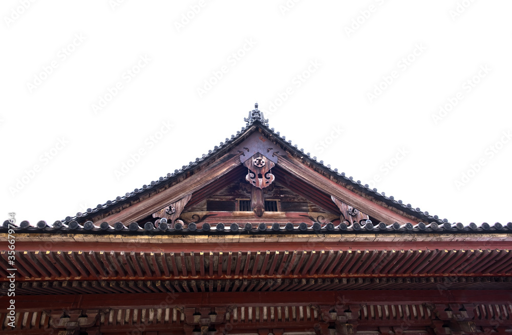 Ancient Japanese style roof of temple in public place.