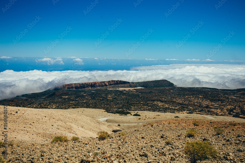 View of the trail along the slope of the volcano Teide. Tenerife Spain