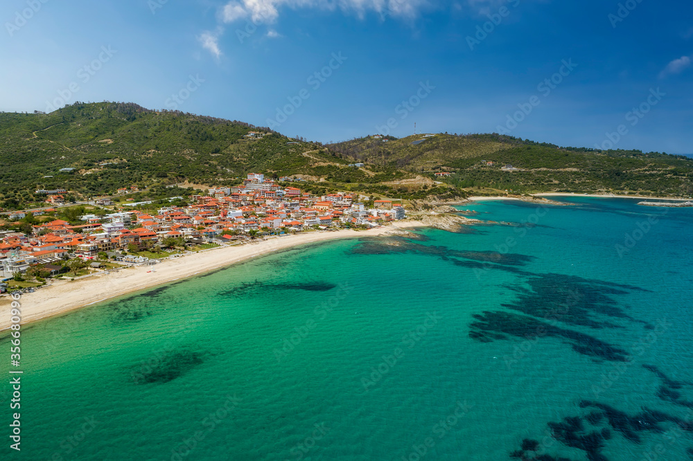 Aerial view of Sarti on the Sithonia peninsula, in the Chalkidiki , Greece
