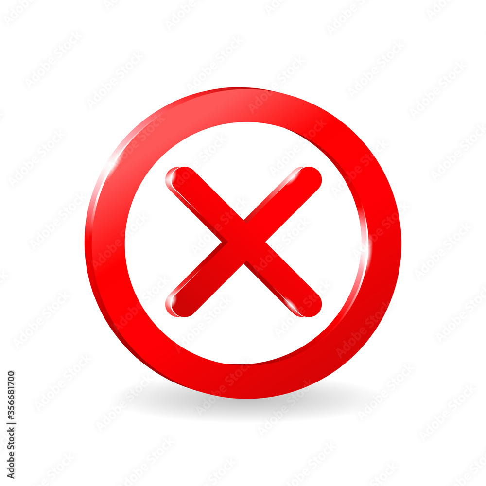 Fototapeta premium Forbidden prohibit sign 3D empty template - crosser out red prohibition caution circle in extruded glossy decoration - isolated vector element