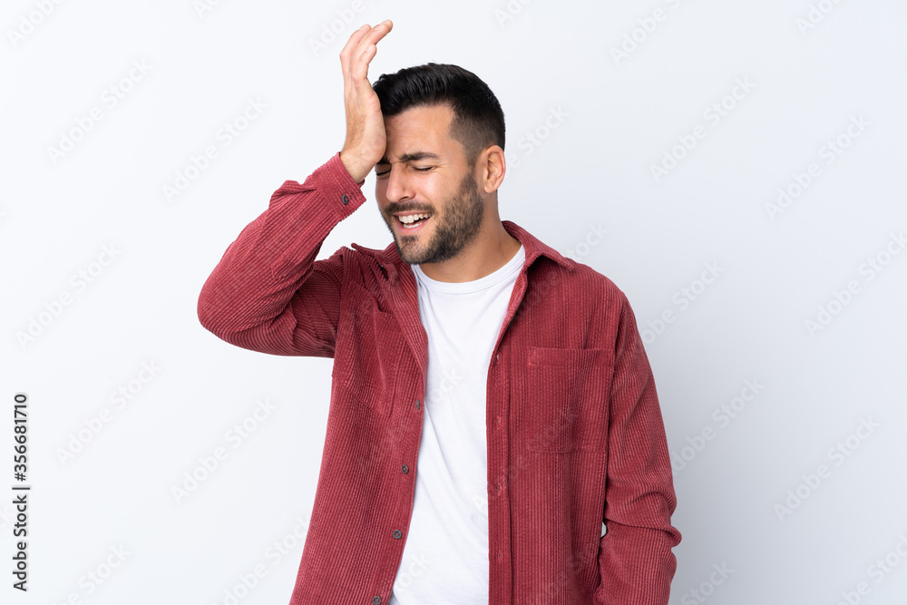 Young handsome man with beard wearing a corduroy jacket over isolated white background has realized something and intending the solution Young handsome man with beard wearing a corduroy jacket over isolated white background has realized something and intending the solution