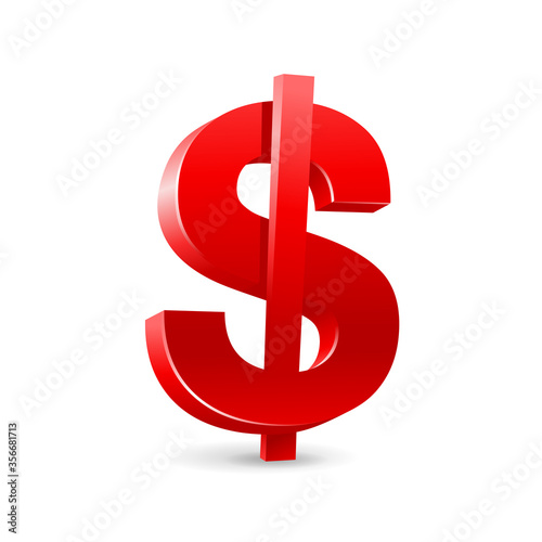 Dollar sign 3D - isolated money symbol in red extruded decoration - isolated vector icon for bank, credit company or discount program