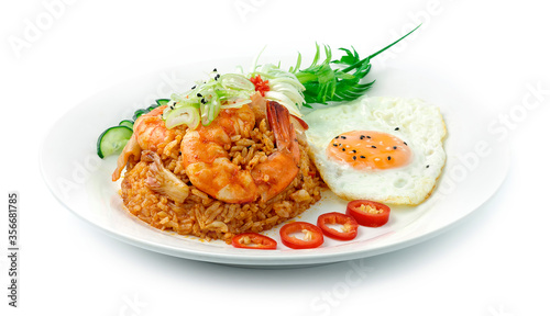 Kimchi Fried Rice with Shrimps Served Fried Egg Korean