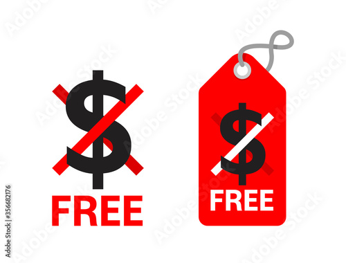 Free icon ( unpaid service or product) - crossed out dollar sign in creative rope tag style - isolated element collection