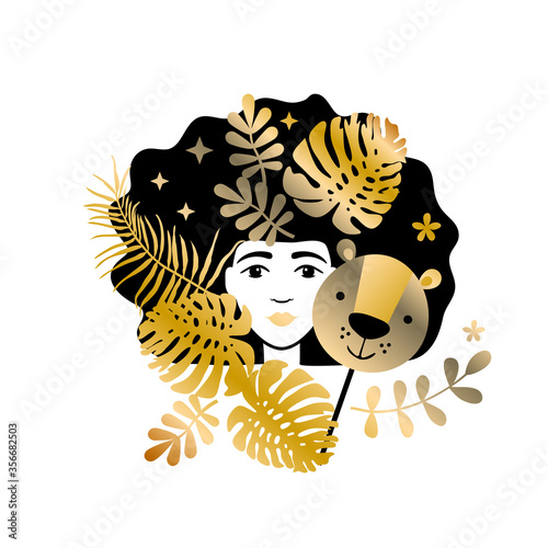 Lion to Leo of zodiac and horoscope concept, vector art and illustration. Girl. Beautiful girl silhouette. Astrological sign as a beautiful women. Future telling, horoscope, alchemy, spirituality