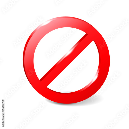 Forbidden sign 3D empty template - crosser out red prohibition caution circle in extruded glossy decoration - isolated vector element
