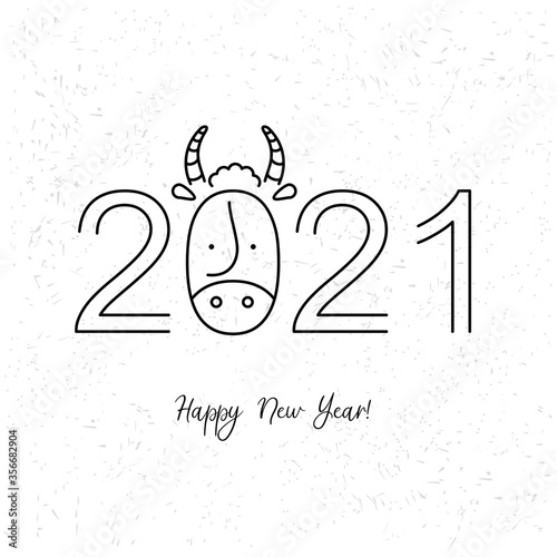 Chinese new year. 2021 New year. Metal ox horoscope sign. 2021 design. New year symbol. 2021 logo design. Chinese horoscope metal ox with 2021. Flat minimalistic vector illustration. Ox horoscope sign