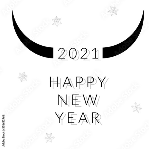 Chinese new year. 2021 New year. Metal ox horoscope sign. 2021 design. New year symbol. 2021 logo design. Chinese horoscope metal ox with 2021. Flat minimalistic vector illustration. Ox horoscope sign