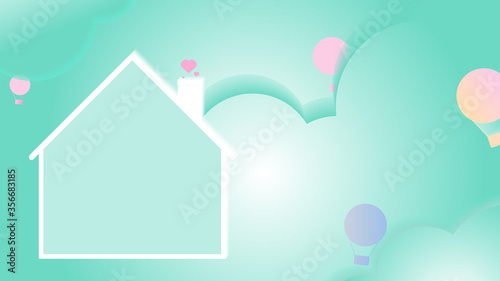 relax color concept,home shape on soft pastel color cloud background and balloon, vector illustration for graphic design,website,banner,card,artwork,background,feel good tone, good mood,smooth feeling