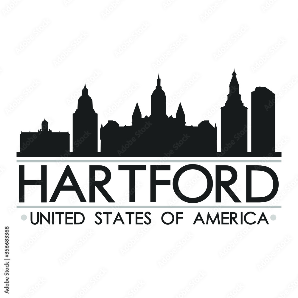 Hartford Skyline Silhouette Design City Vector Art Famous Buildings