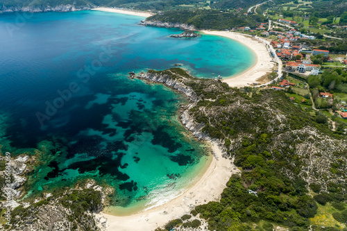 Aerial view of Kalamitsi beach on the Sithonia peninsula  in the Chalkidiki   Greece