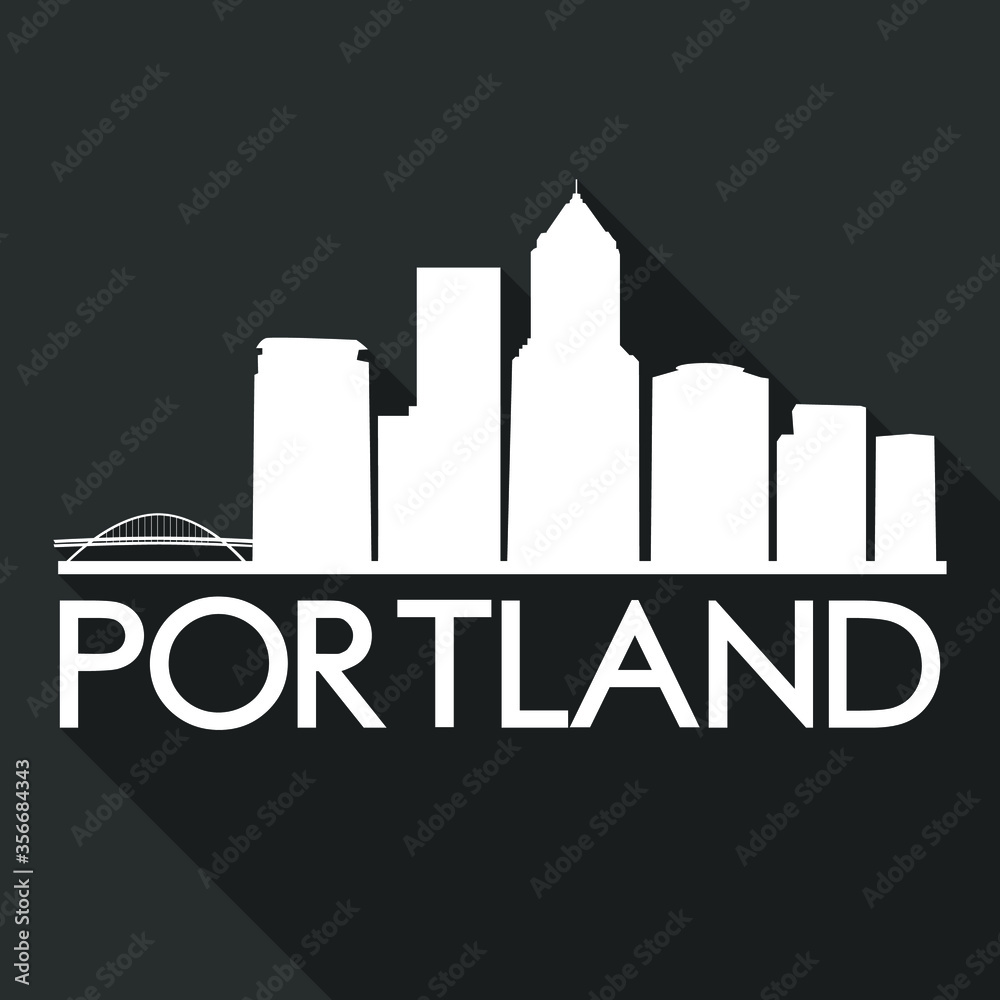 Portland Oregon Flat Icon Skyline Silhouette Design City Vector Art Famous Buildings
