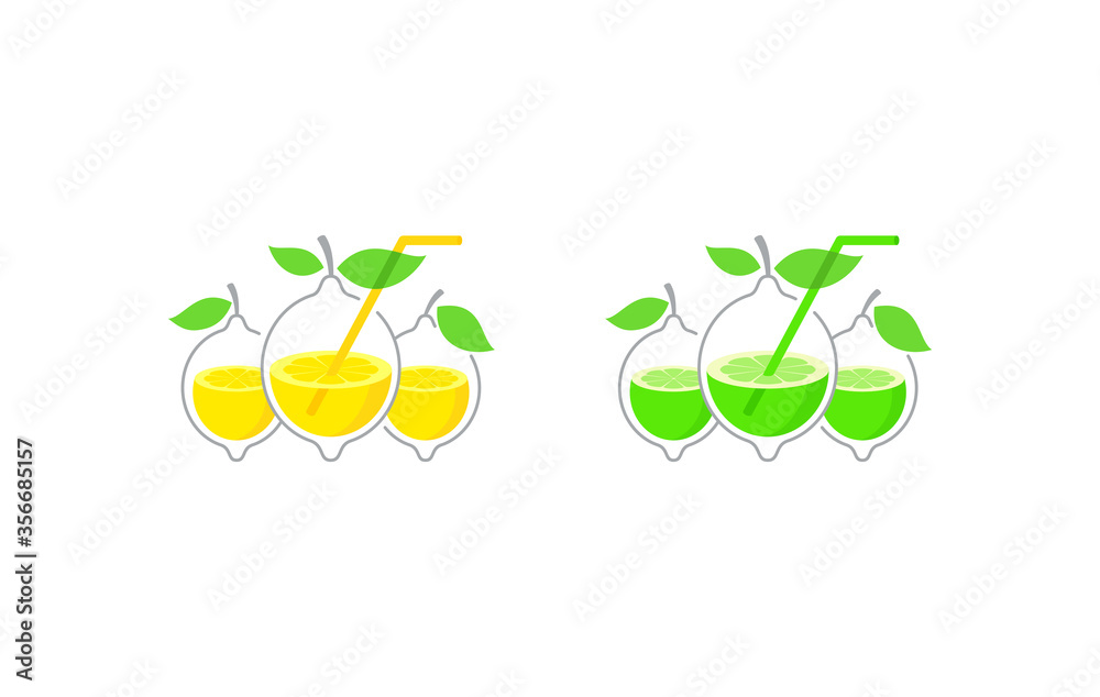 Vector concept in lemon and lime form for cool drinks, lemonades and cocktails