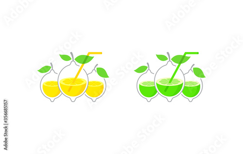 Vector concept in lemon and lime form for cool drinks, lemonades and cocktails