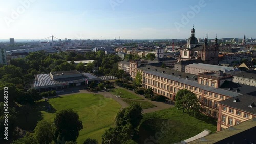 Amazing Aerial View of Mannheim Cityscape and Famous University / Barockschloss, Germany 