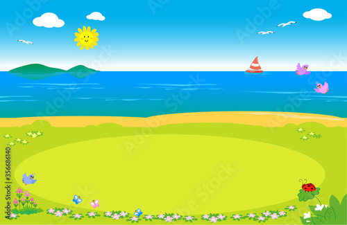Cartoon seaside landscape scenery vector