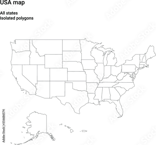 Map of USA. Light. Isolated polygons