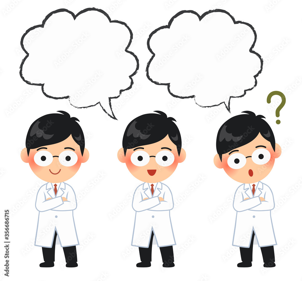 Male doctor with message balloon and question mark Male doctor with message balloon and question mark