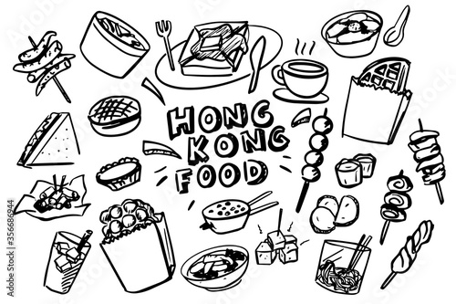 Hong Kong food, street snacks, drawing style
