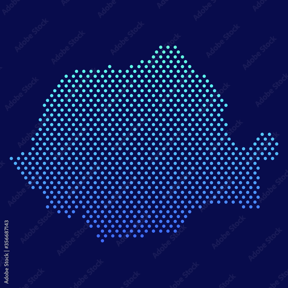 Romania Dotted Map Vector Round Design Gradient Art