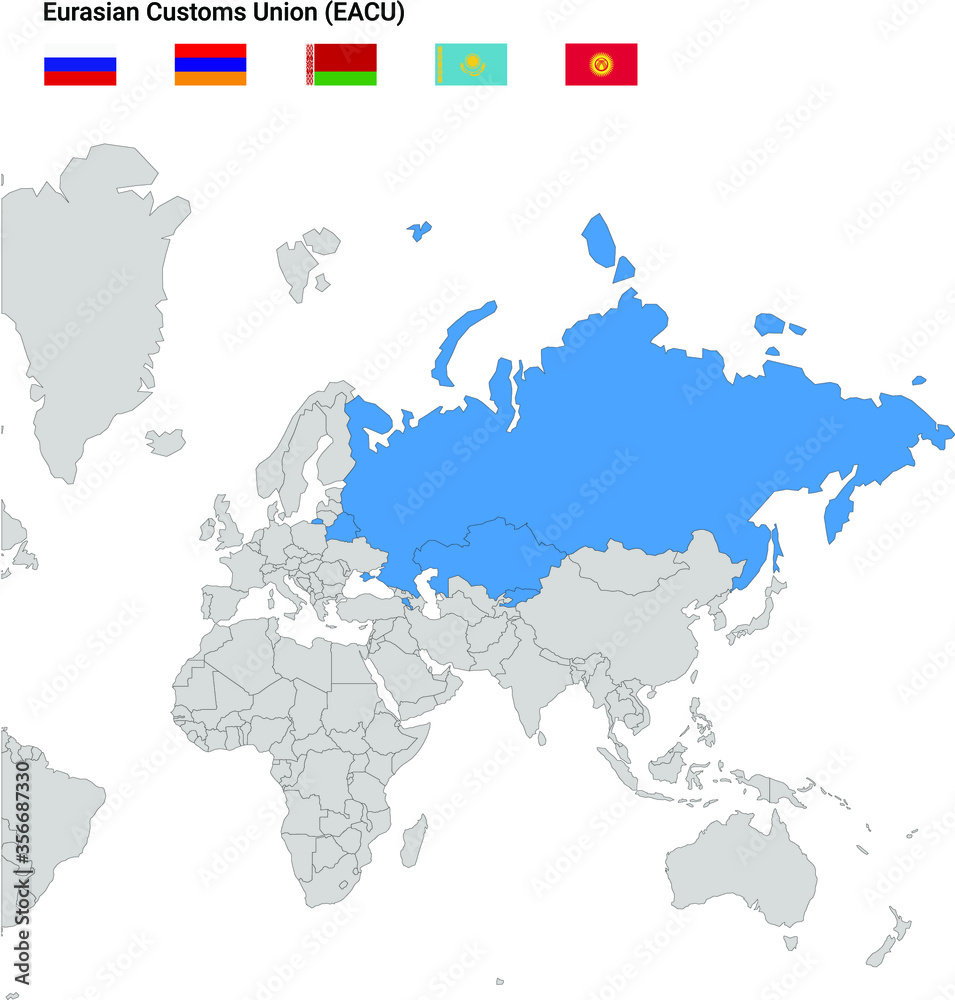 Map of Eurasian Customs Union - EACU