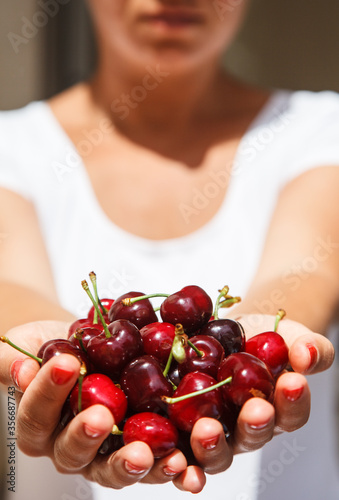 woman holding cherries in her hands © pylypenkoigor