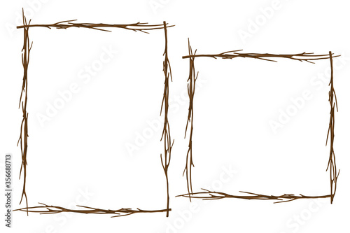 Brown drawn branches frame. Clip art set on white background
