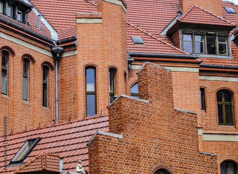 Red brick buildings in Toruń, Poland