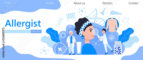 Allergist concept for medical websites and landing pages, blog. Disease of the skin and dermatological problems. Psoriasis, vitiligo, dermatitis, human rashes.