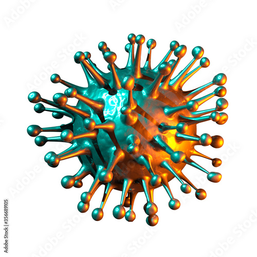 Isolated image of a coronavirus on a white background color is green, yellow. Design object. Coronavirus drawing illustration