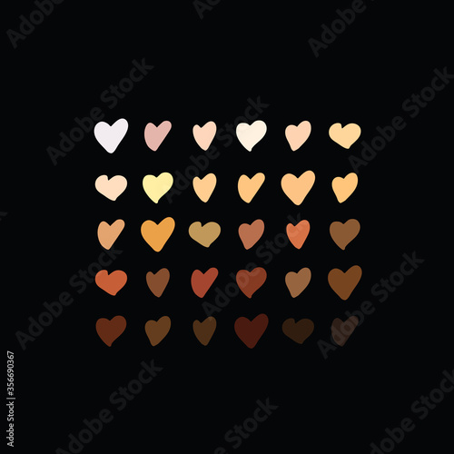 Raised hearts of different race skin color.Vector illustration. hearts with skin color diversity vector background. Black lives matter concept icons, social, national, racial issues symbols.