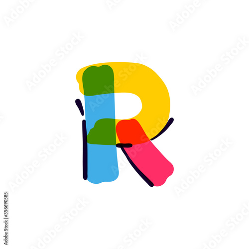 R letter logo handwritten with a multicolor felt-tip pen.