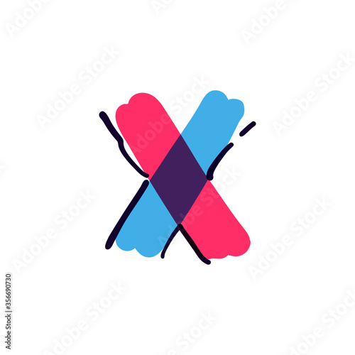X letter logo handwritten with a multicolor felt-tip pen.