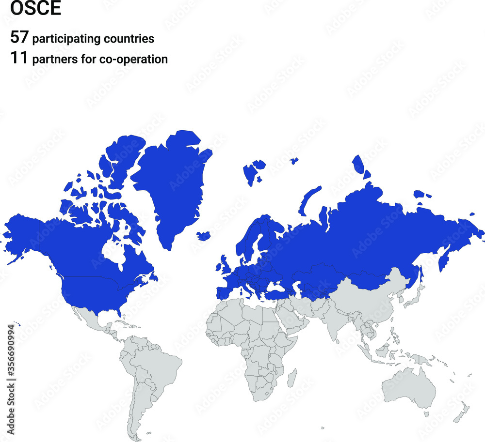 Map of world with OSCE countries