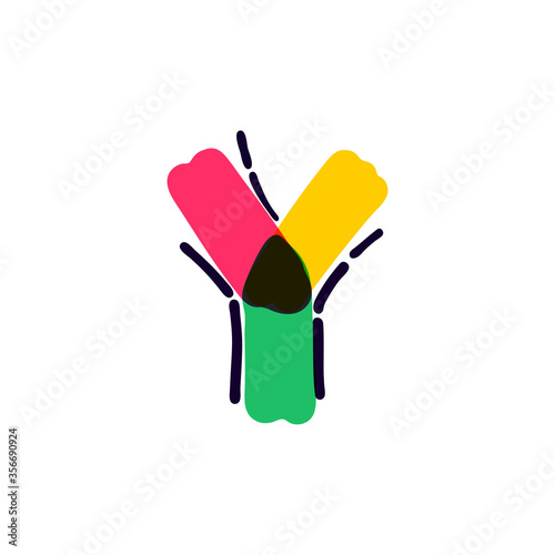 Y letter logo handwritten with a multicolor felt-tip pen.