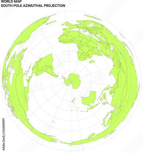 World map. South pole azimuthal projection
