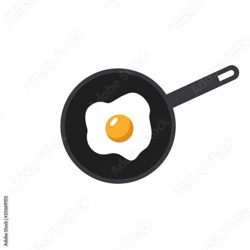 Fried egg on a pan. English breakfast. Healthy nutrition. Flat vector illustration isolated on white background.