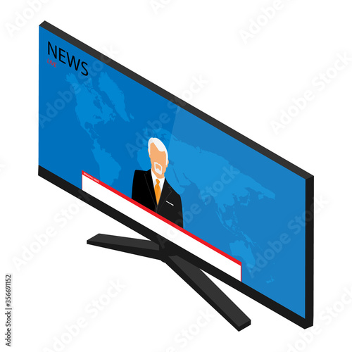 Vector illustration anchorman on tv broadcast news. Media on television concept. Breaking news. TV News with man newsreader or journalist concept background