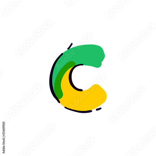 C letter logo handwritten with a multicolor felt-tip pen.