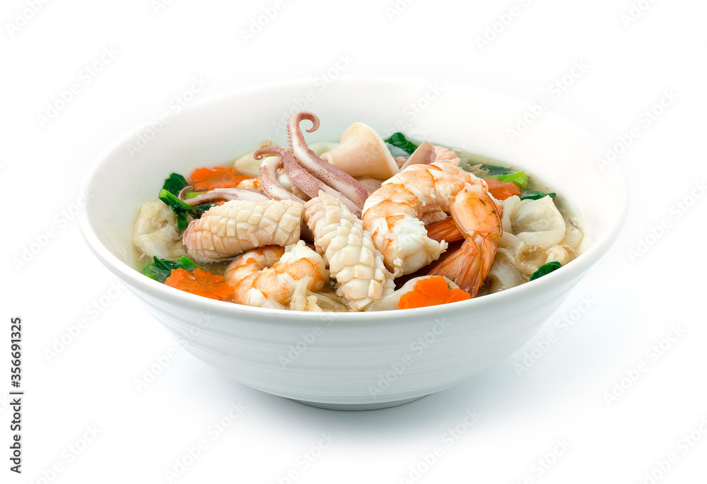 Fried Noodles with Seafood,Shrimps, Squid and Kale Fried Noodles with Seafood,Shrimps, Squid and Kale