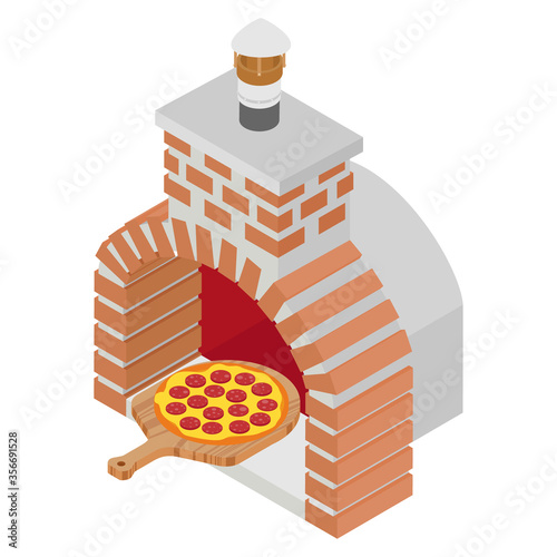 Italian pizza on wooden board cooked in oven. Salami pizza for restaurants, pizzerias