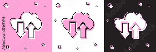 Set Cloud download and upload icon isolated on pink and white, black background. Vector Illustration