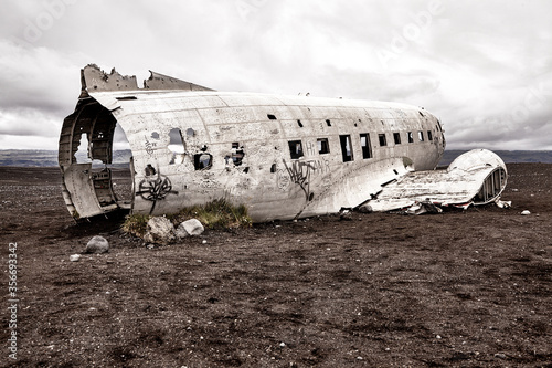 World War II plane wrecked on a deserted Icelandic beach.