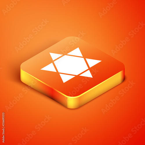 Isometric Star of David icon isolated on orange background. Jewish religion symbol. Symbol of Israel. Vector Illustration