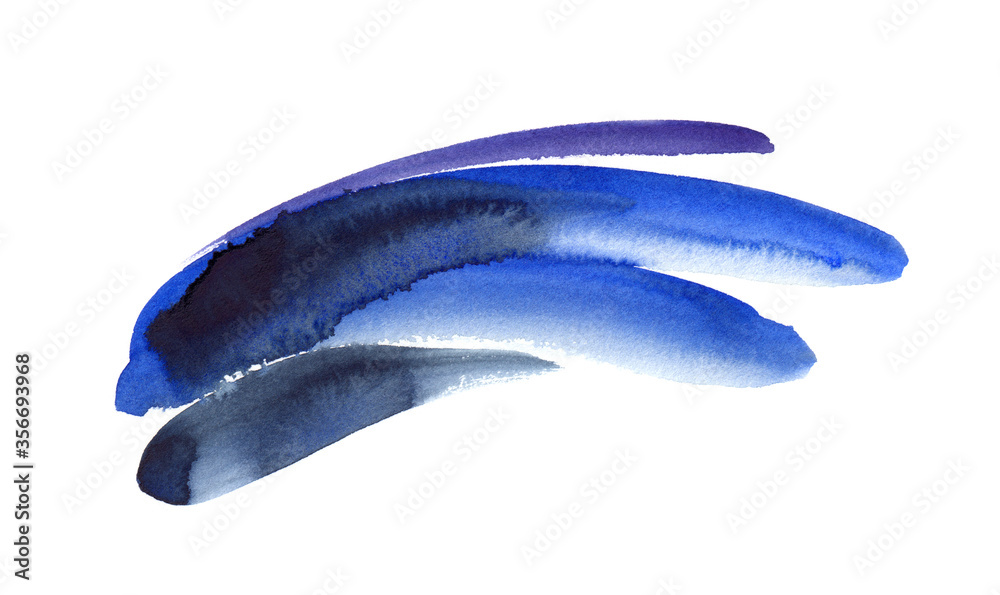Expressive blue watercolor brush strokes. Abstract illustration on clean white background Expressive blue watercolor brush strokes. Abstract illustration on clean white background