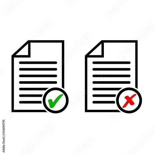 Document approved and don't approved icon isolated on white background. Vector illustration.
